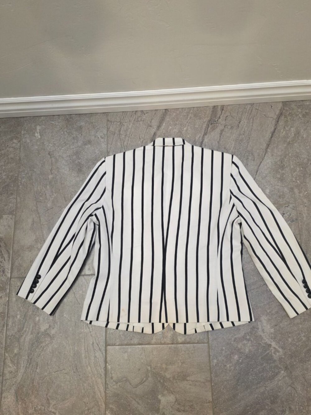 LAUREN Ralph Lauren Women's Lrg White Black Striped Blazer Jacket Crest 1967 - Picture 3 of 9